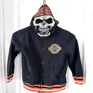 Harley Davidson Youth 6 Zip Up Hooded Sweatshirt Black/Orange Skull Hood
